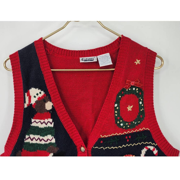 Vintage 90's Y2K Ugly Christmas Sweater Sleeveless Knit Petite Large - Picture 3 of 6